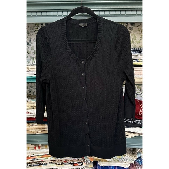 Talbots Black Cable Knit Button Front Cardigan Black size M - Picture 3 of 7